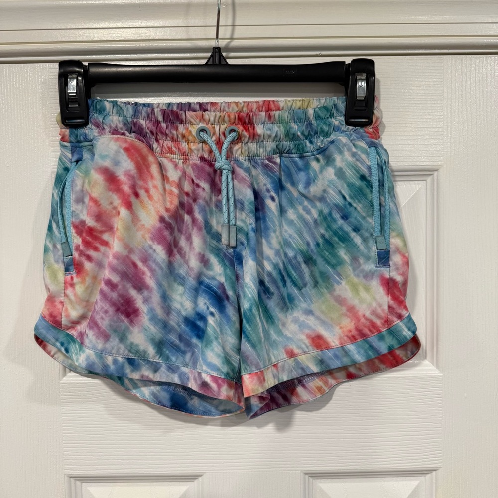 Athleta Girl All Play 3 Inch Shorts Rainbow Tie Dye Athletic Short Size Large 12